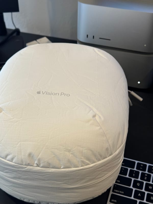 An Apple Vision Pro Case on a desk. No Apple Vision Pro to be found.
